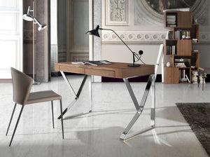 Scrivania in noce e acciaio cromato