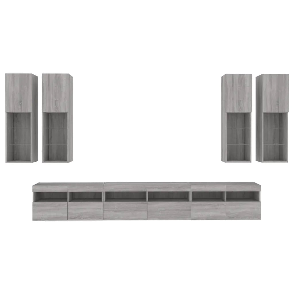 Set Mobili TV a Muro 7 pz con Luci LED Grigio Sonoma 3216783