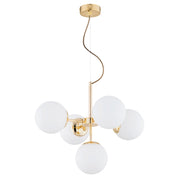 Lampadario glamour ottone con sfere bianche 5xE14 Alfa