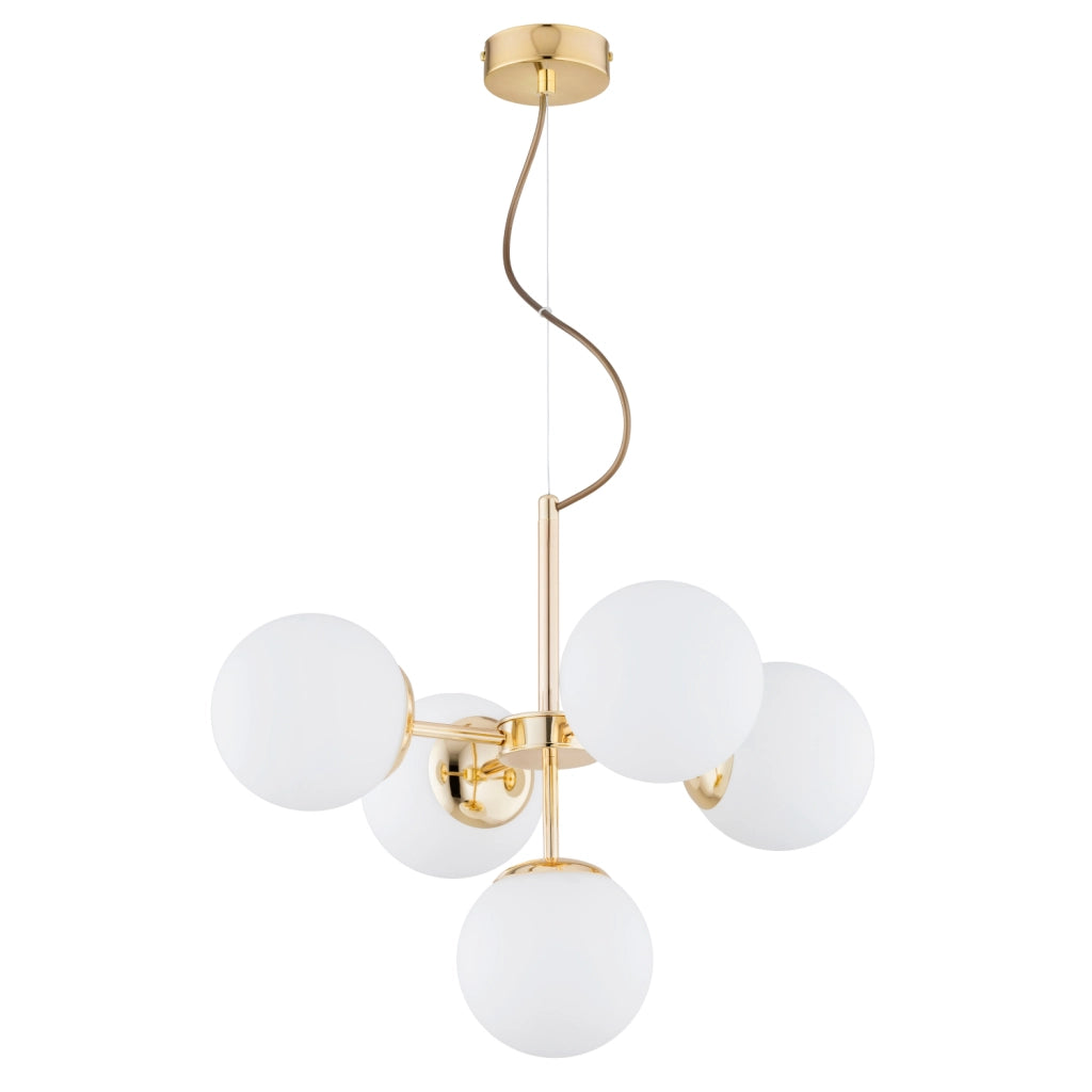 Lampadario glamour ottone con sfere bianche 5xE14 Alfa