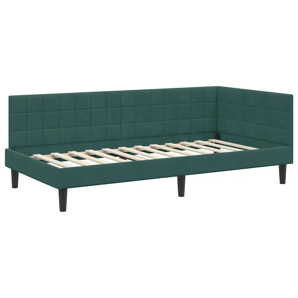 Cornice del letto ad angolo Verde Scuro 90 cm x 190 cm Velluto