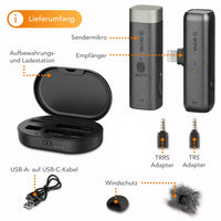 Microfono wireless BOYA WM3D con adattatore Lightning e scatola di custodia e ricarica I Microfono wireless a 2,4 GHz in microfono omnidirezionale I Per fotocamera, PC