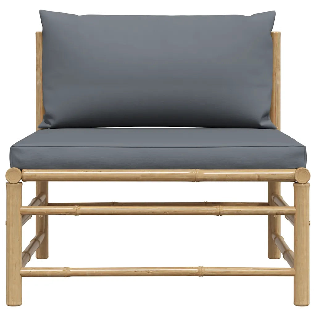 Divano Centrale da Giardino con Cuscini Grigio Scuro in BambÃ¹cod mxl 118476