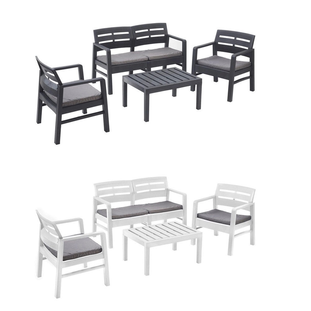 Trade Shop - Set Salotto Da Esterno Arredo Giardino Java Con Tavolino 2 Poltrone Divano Con Cuscini -