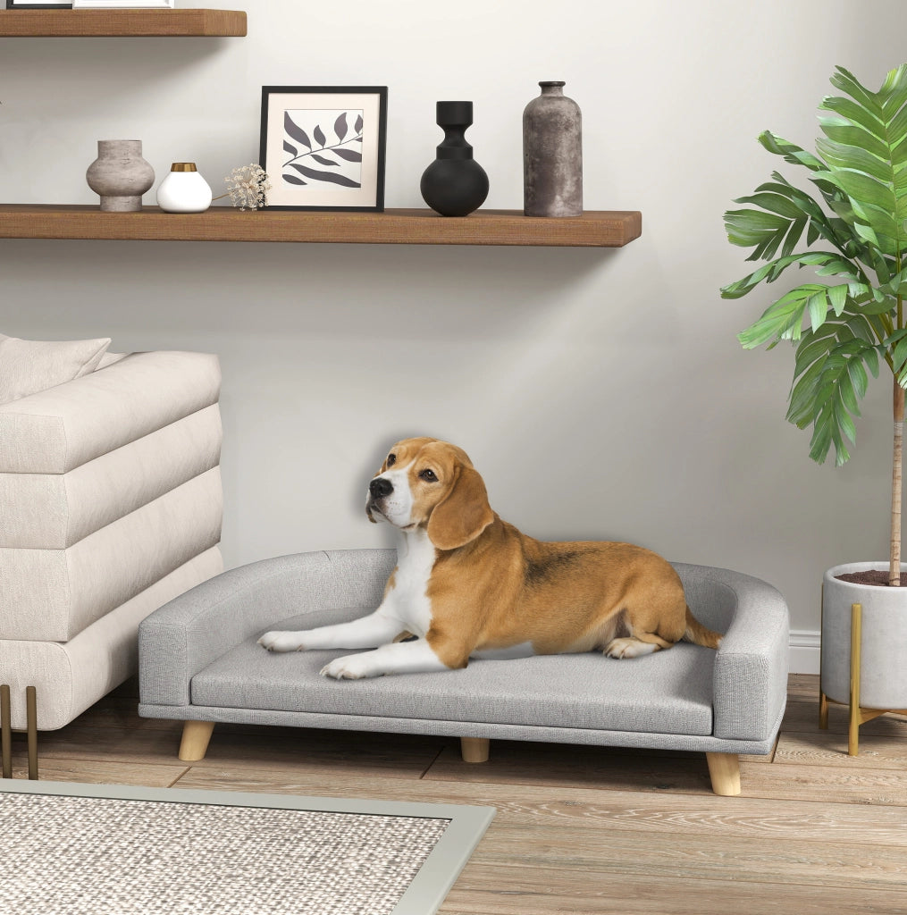 Divano per cani rialzato grigio con cuscino 98x67x25 cm