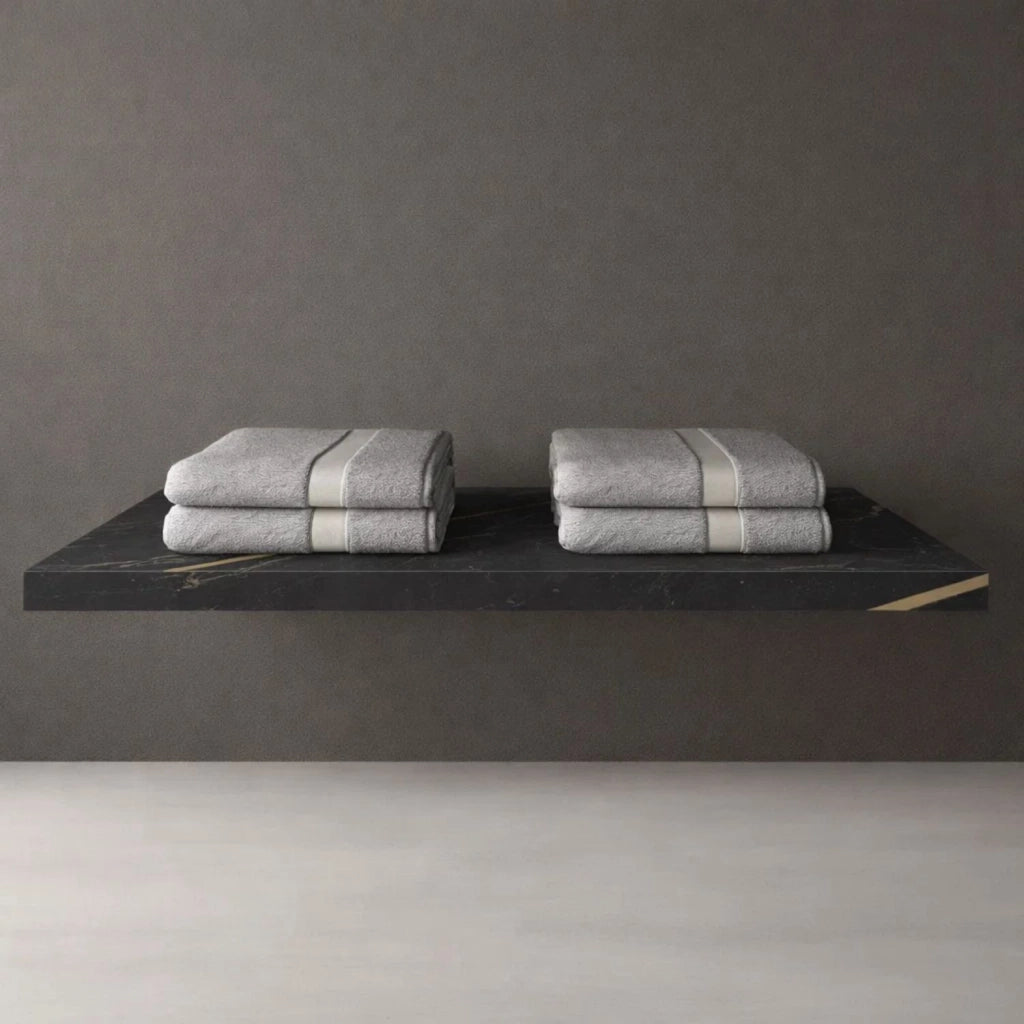 Lavabo consolle sospeso modello freya in artificial stone nero e nocciola venato *** finitura- nero, confezione 1
