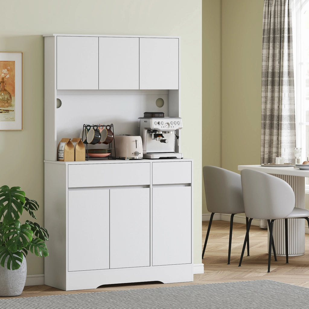 Credenza Bianca con 4 Ante, 2 Cassetti e Ripiani Regolabili ¨C zephmum ¨C 100x38x180 cm