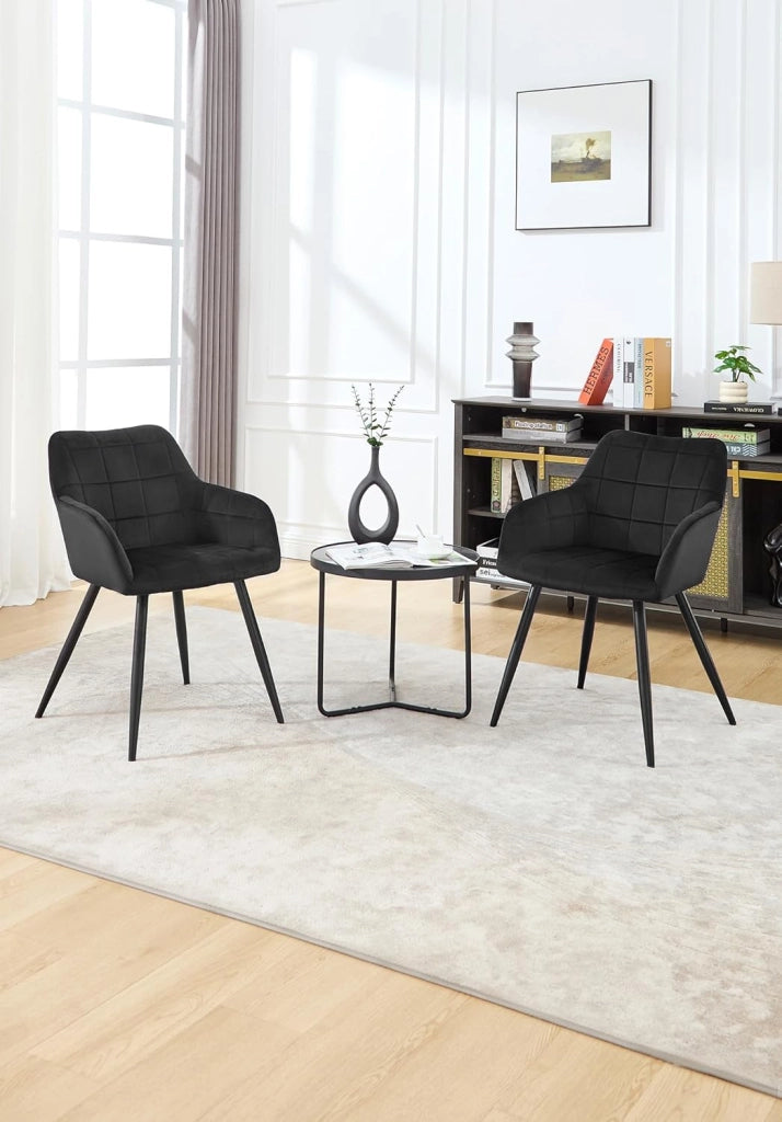 Sedia per Sala da Pranzo Imbottita, Poltroncina in Velluto,Sedia da Cucina con Braccioli e Schienale, Gambe in Metallo, moderne,Nero, BH93sz-1