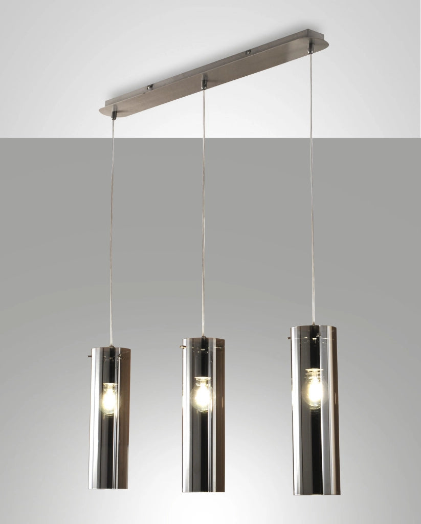 Lampada a Sospensione Sintesi in Metallo e Vetro Soffiato Fumé, 3x E27, Design Moderno ed Elegante per Illuminazione d'Interni IP20