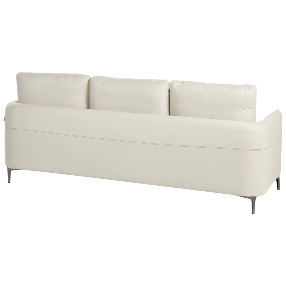 Divano 3 posti beige chiaro imbottito in tessuto con gambe in metallo stile moderno minimalista
