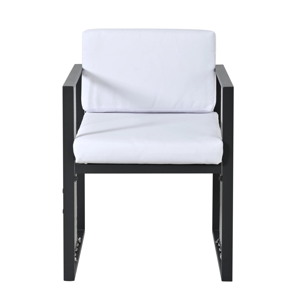 Set da pranzo da esterno 7 pezzi per 6 persone con tavolo 117x117 cm in vetro temperato; nero e bianco
