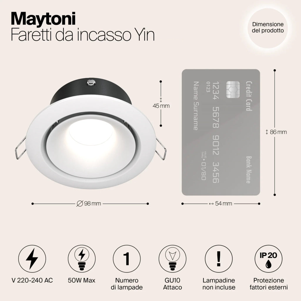 Maytoni Lampada da incasso Yin 1 luce GU10 bianco metallo
