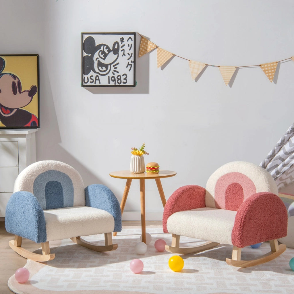 Sedia a dondolo per bambini per cameretta e stanza dei giochi, Divanetto singolo con gambe in legno Rosso-Divani per bimbi