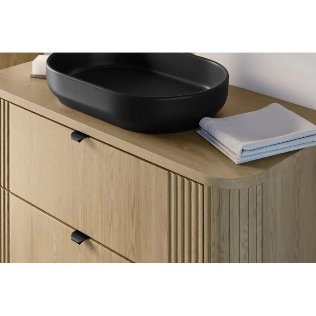 Set da bagno KORI: mobile sottolavabo 120cm + piano per lavabo + colonna contenitore