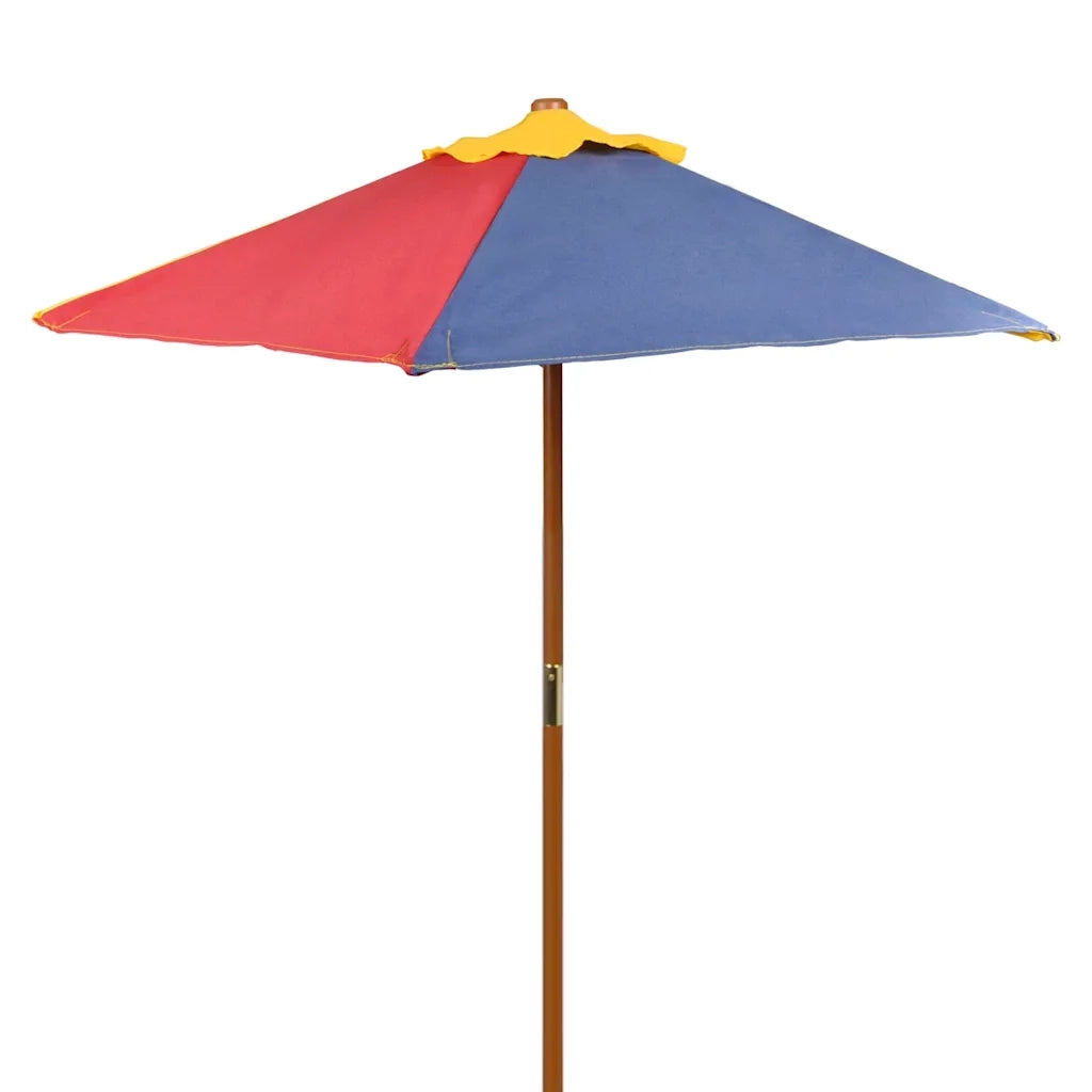 Tavolino da Giardino | Tavolo e Panchine per Bambini con Parasole Legno Multicolore