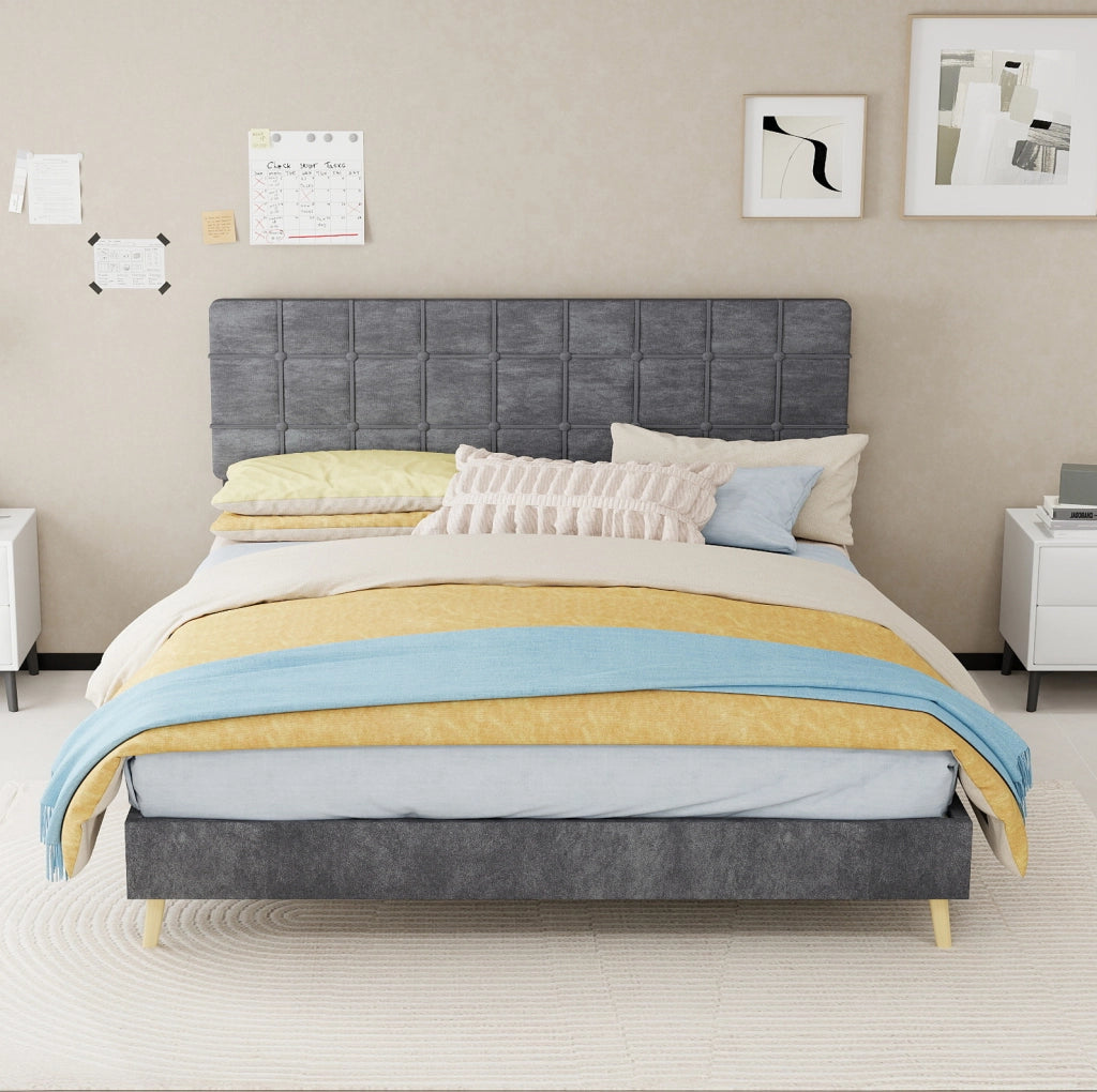 Letto 160x200 cm con testiera trapuntata in velluto grigio