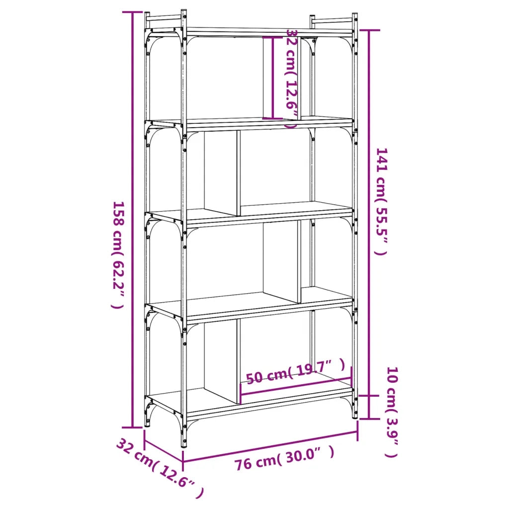 Libreria Grigio Sonoma 5 Ripiani 76x32x158 cm Legno Multistrato 833943