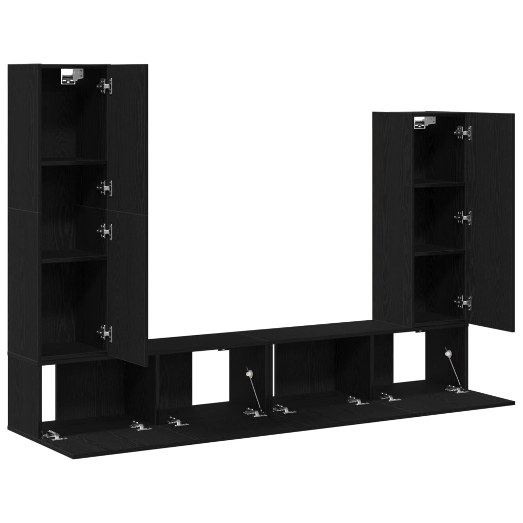 Set di 4 Pezzi di Mobile per TV da Parete in Legno Ingegnerizzato Nero