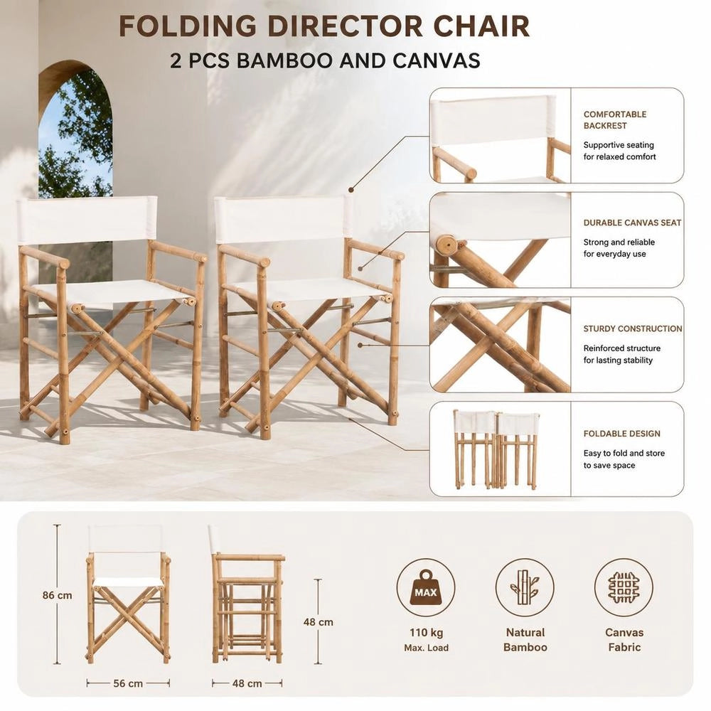 Folding DirectorFTs Chair, 2 Pieces, Bamboo And Canvas