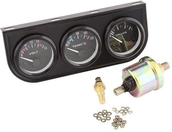 Set di misurazione per auto e camion - Multimetro per veicoli pesanti - Adatto per camion e trattori - Include misuratore di livello dell'olio e tensione - Nero - Include misuratore di acqua