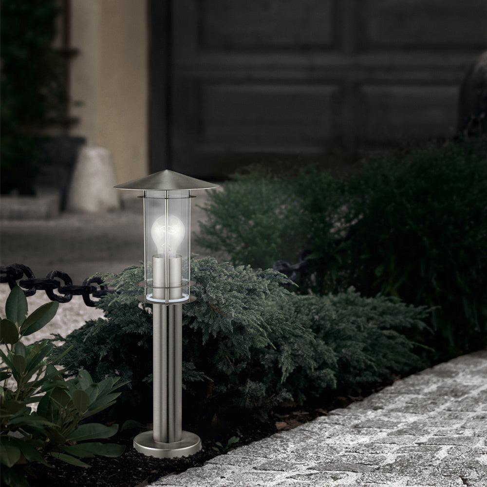 Paletto Basso Esterno Contemporaneo Lisio Acciaio Argento Vetro Bianco 1 Luce E27