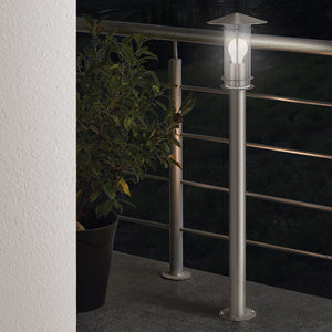 Paletto Alto Esterno Contemporaneo Lisio Acciaio Argento Vetro Bianco 1 Luce E27