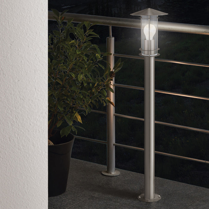 Paletto Alto Esterno Contemporaneo Lisio Acciaio Argento Vetro Bianco 1 Luce E27