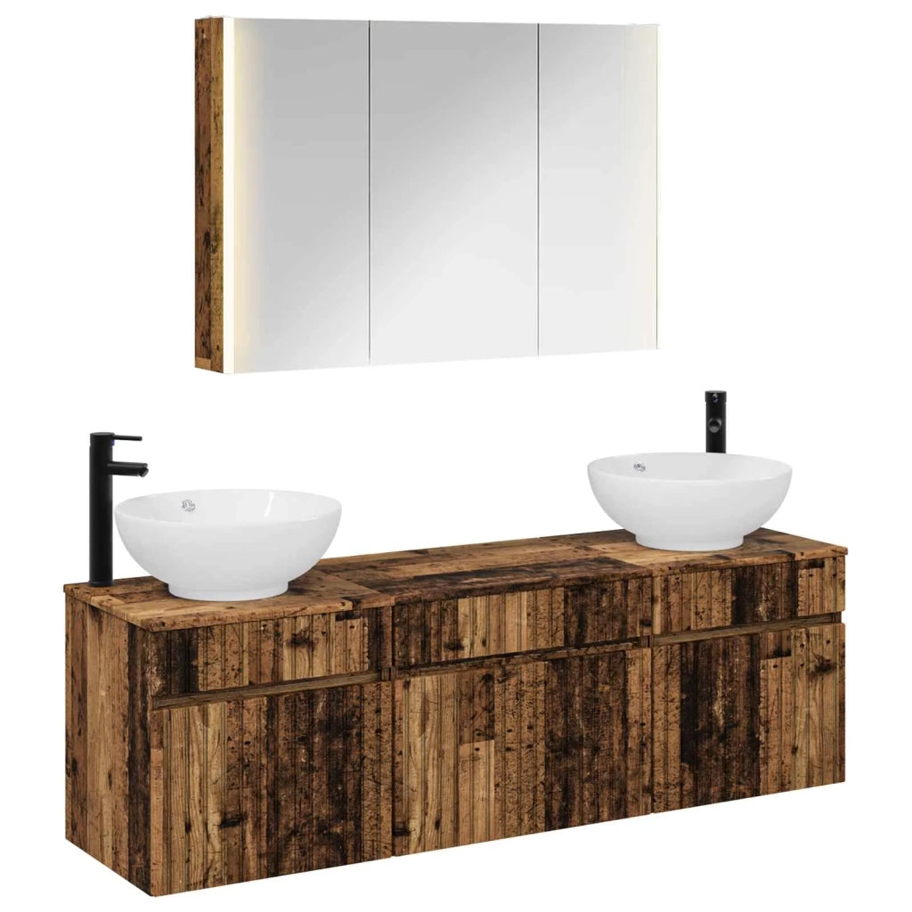 Set di Armadi da Bagno 4 pcs Legno antico 103,5 x 15,5 x 70 cm 3406629