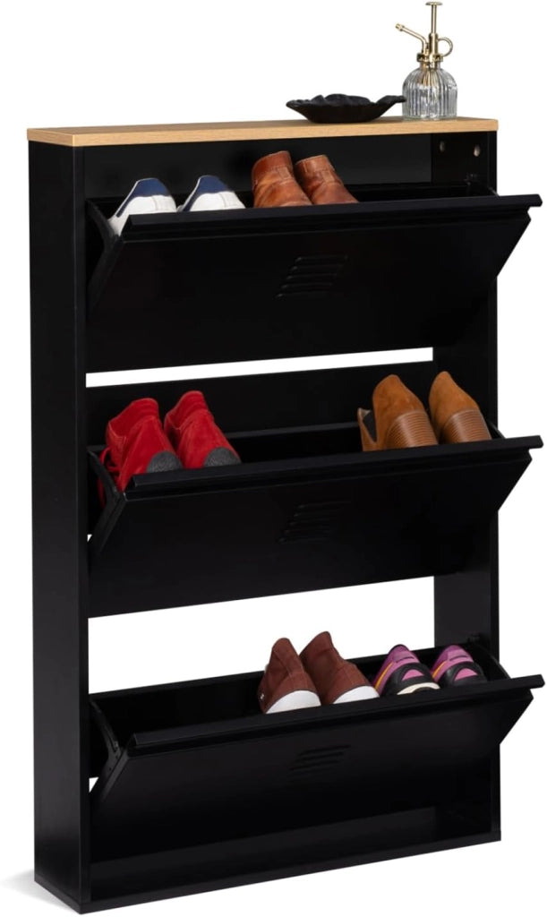 Scarpiera con 3 ante metallo nero design industriale ESTER