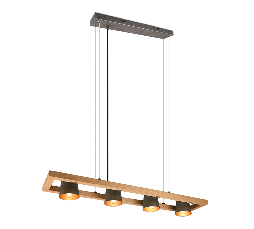 Lampada a sospensione 4 faretti, acciaio anticato e oro, L 100 cm, Bell