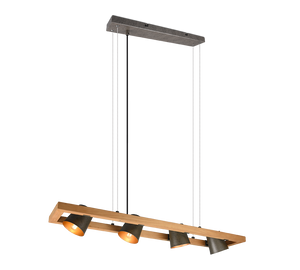 Lampada a sospensione 4 faretti, acciaio anticato e oro, L 100 cm, Bell