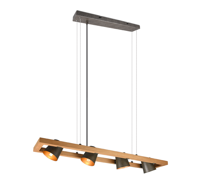 Lampada a sospensione 4 faretti, acciaio anticato e oro, L 100 cm, Bell