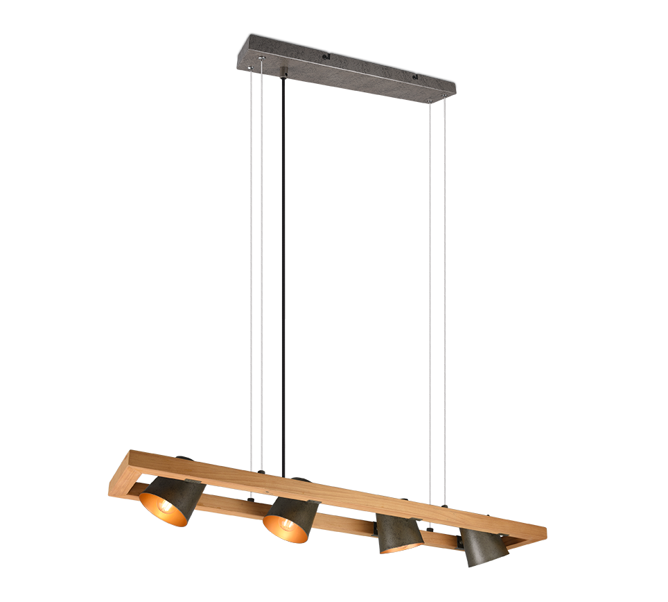 Lampada a sospensione 4 faretti, acciaio anticato e oro, L 100 cm, Bell