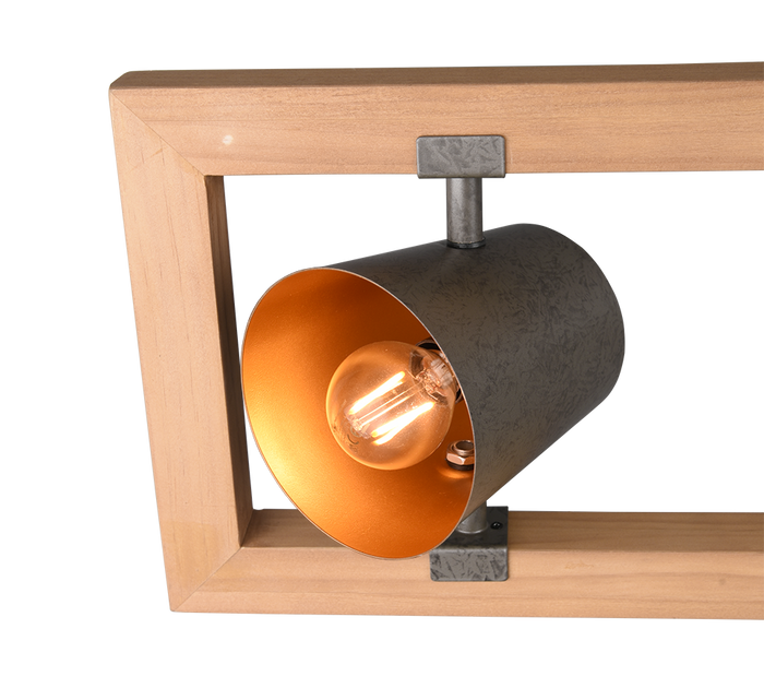 Lampada a sospensione 4 faretti, acciaio anticato e oro, L 100 cm, Bell