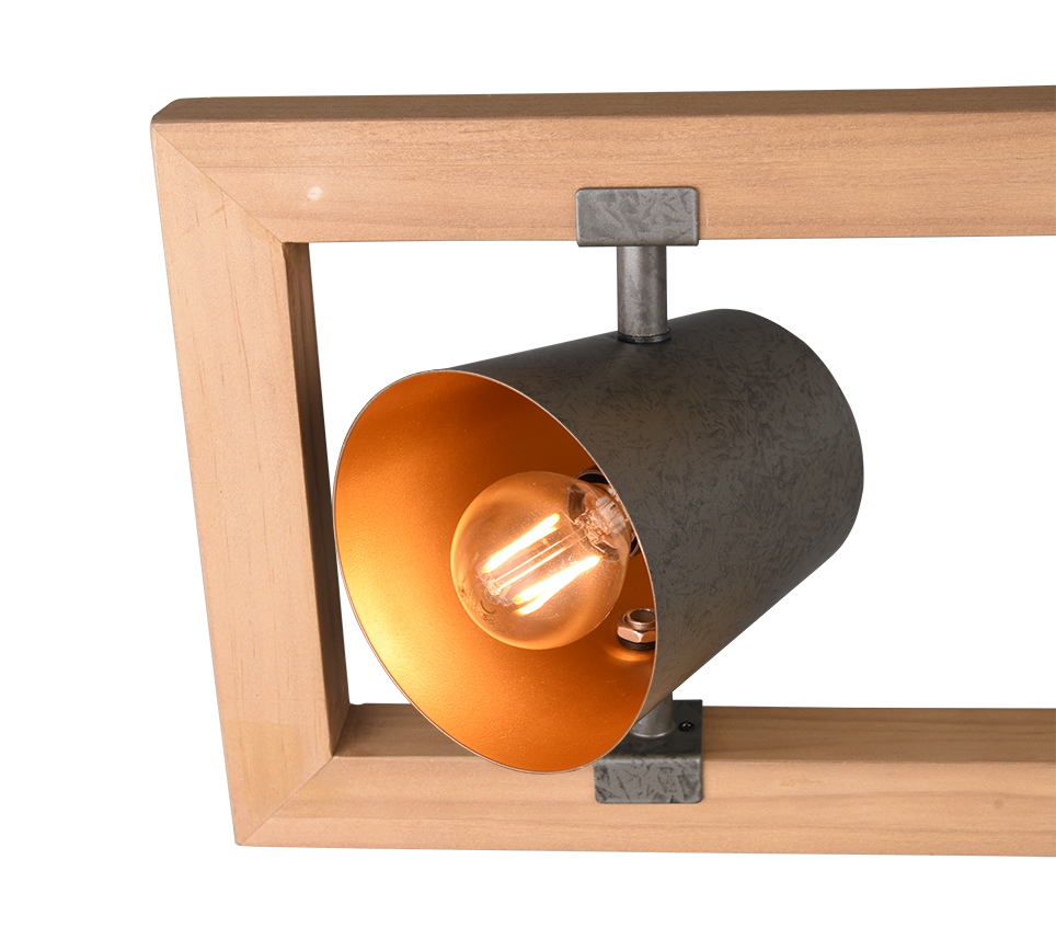 Lampada a sospensione 4 faretti, acciaio anticato e oro, L 100 cm, Bell