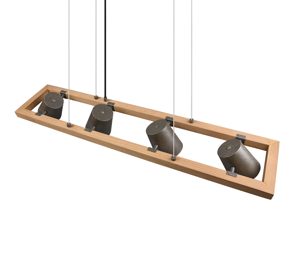 Lampada a sospensione 4 faretti, acciaio anticato e oro, L 100 cm, Bell