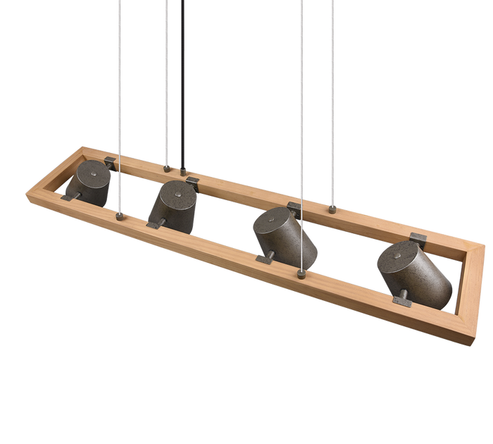 Lampada a sospensione 4 faretti, acciaio anticato e oro, L 100 cm, Bell