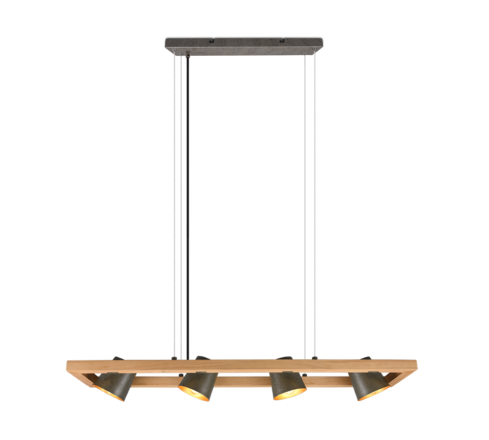 Lampada a sospensione 4 faretti, acciaio anticato e oro, L 100 cm, Bell