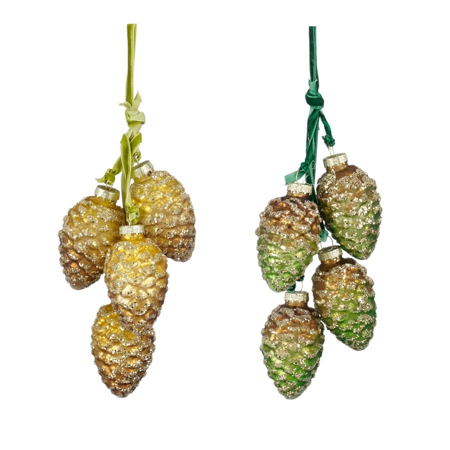 ADDOBBO A PIGNE GLITERATE OCRA O VERDE D6,5X18CM PREZZO CADUNO