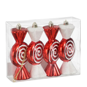 DECORAZIONE NATALIZIA CARAMELLA 4 PEZZI ROSSO E BIANCO 12,5X6X4,5CM EDELMAN