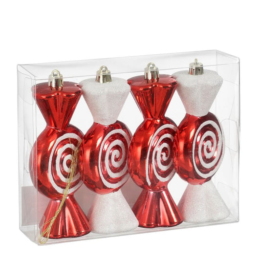 DECORAZIONE NATALIZIA CARAMELLA 4 PEZZI ROSSO E BIANCO 12,5X6X4,5CM EDELMAN