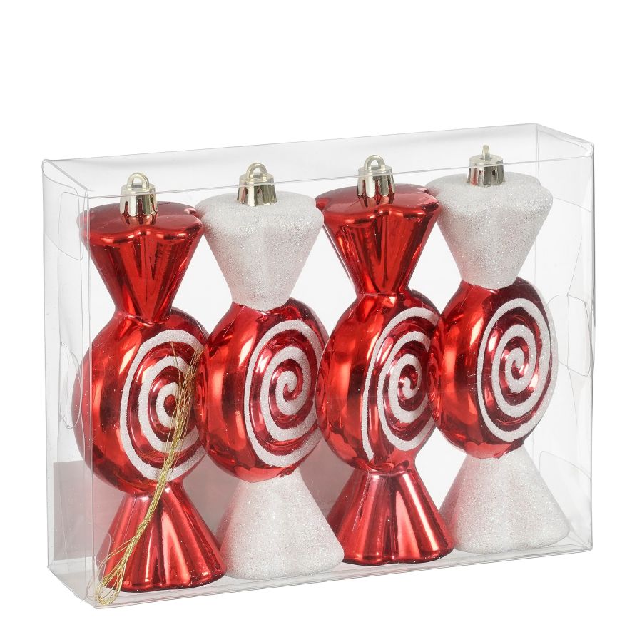 DECORAZIONE NATALIZIA CARAMELLA 4 PEZZI ROSSO E BIANCO 12,5X6X4,5CM EDELMAN