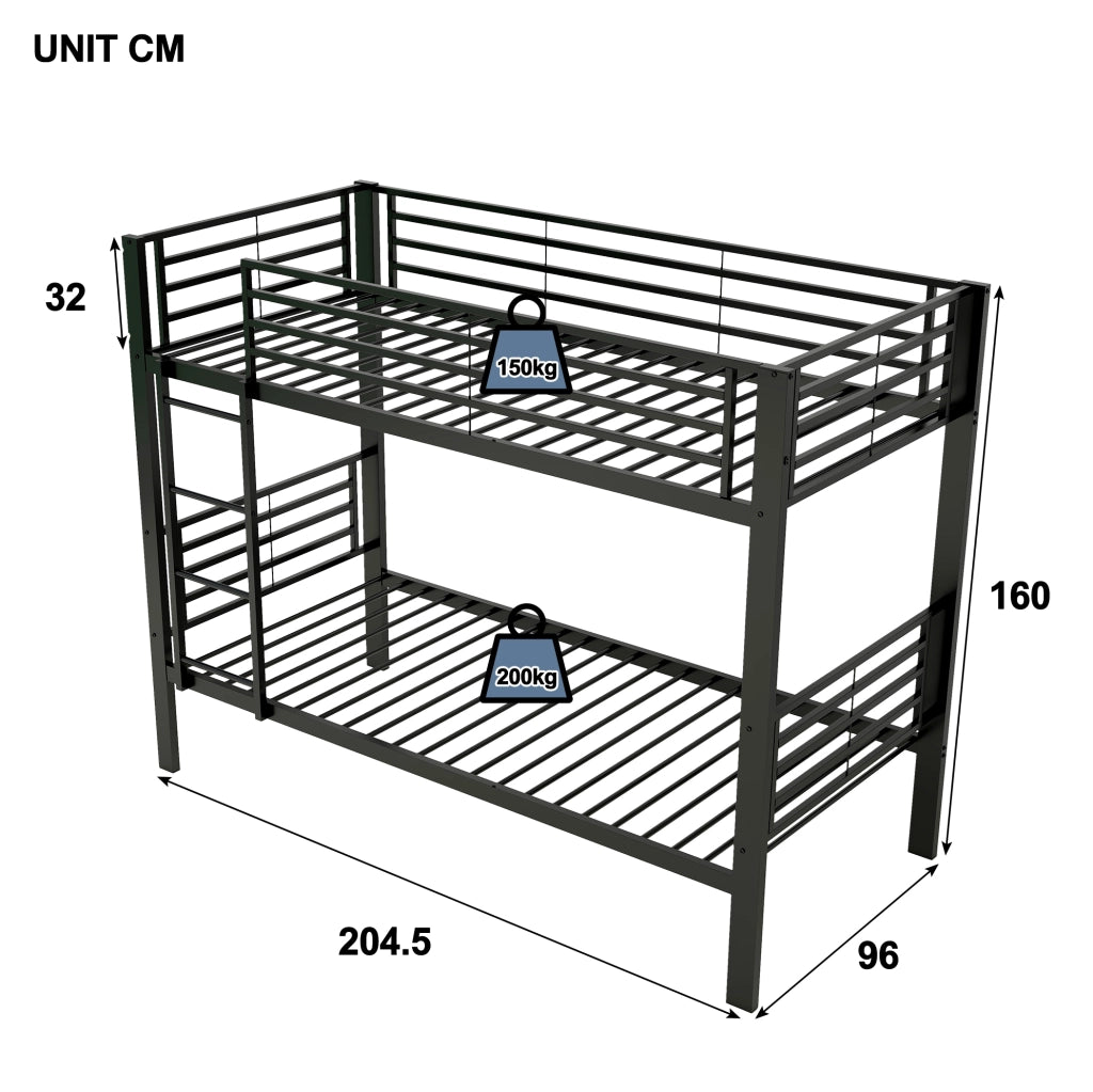 Letto a castello in metallo nero con scala reversibile e spazio contenitivo