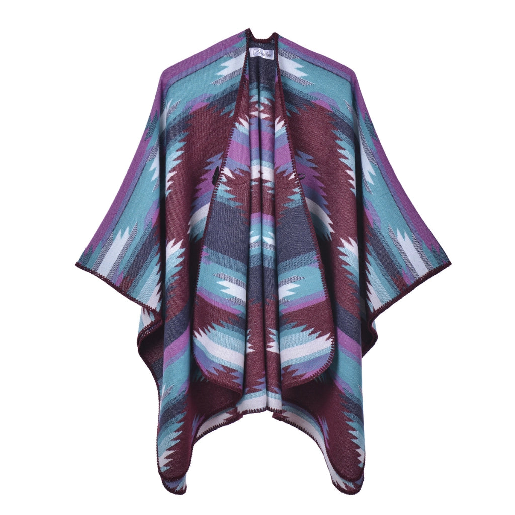 Elegante mantello jacquard diviso, cappa jacquard spessa per autunno e inverno