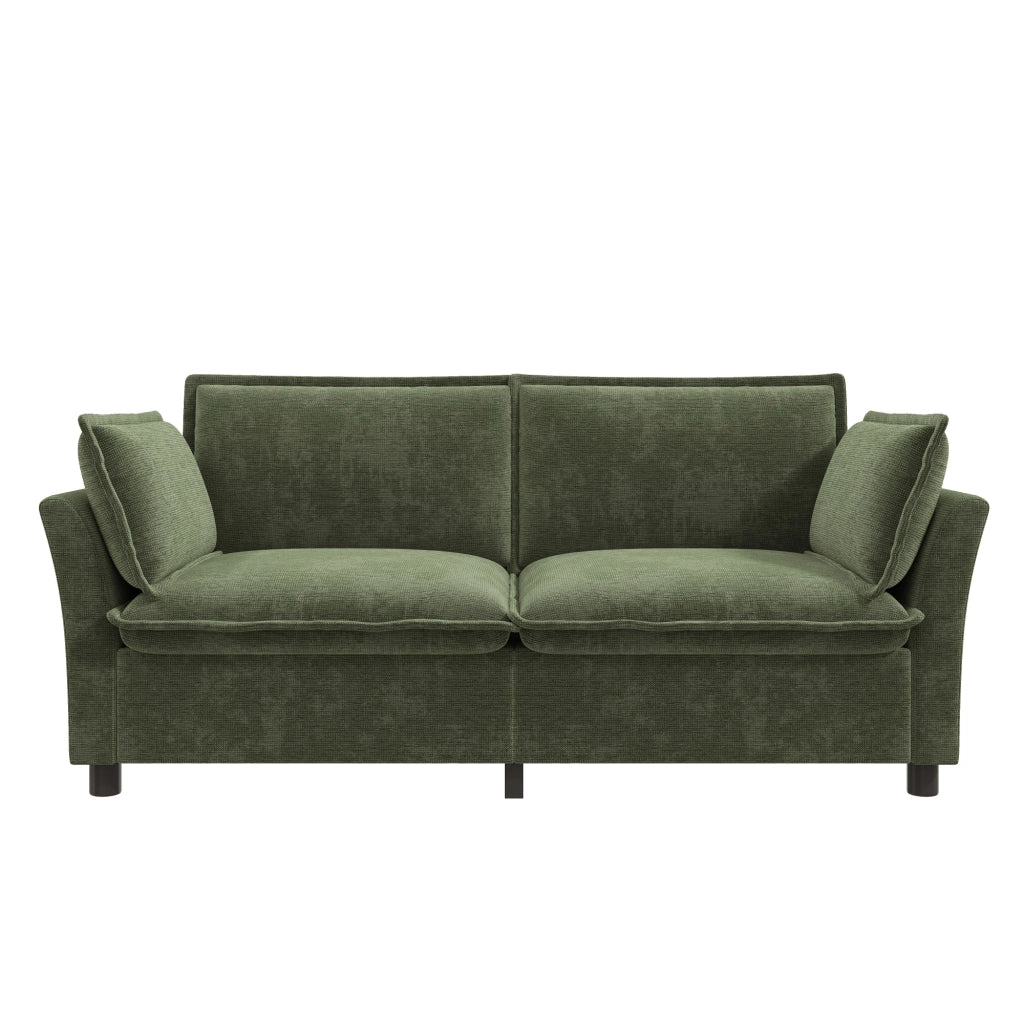 Divano modulare a 3-2-1 posti in chenille verde con braccioli curvi e seduta confortevole