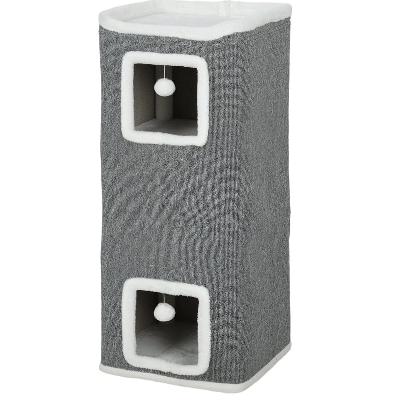 Tiragraffi a torre 4 livelli grigio con 3 nicchie e palline