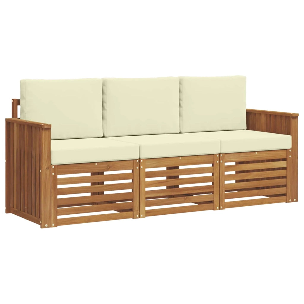 Set divani 3 pcs Naturale e Crema Legno di Acacia Massello