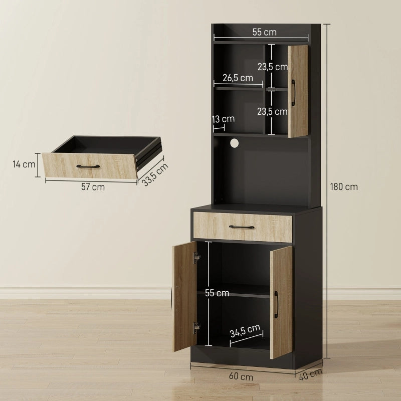 ARMADIO DA CUCINA con piano di lavoro 60 x 40 cm, effetto legno naturale e nero