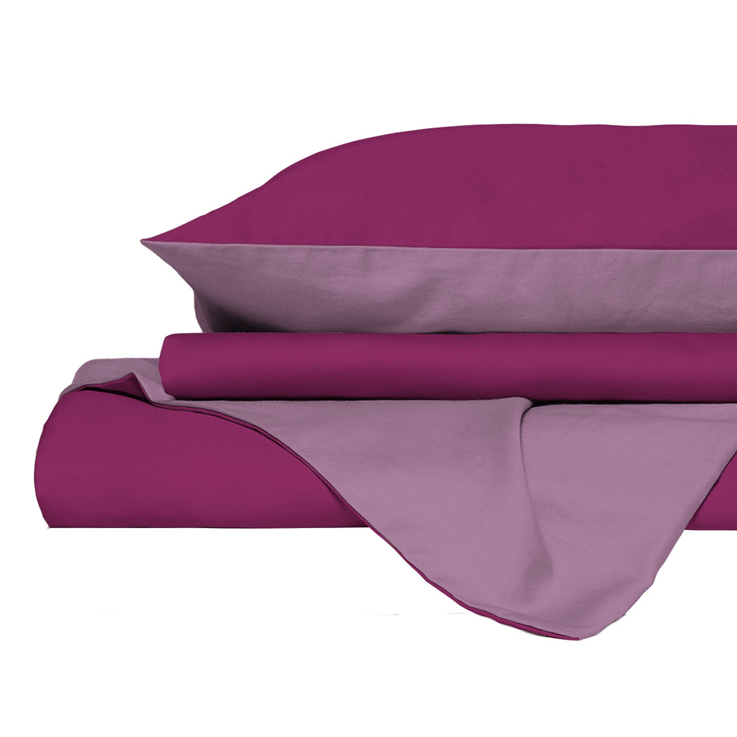 Copripiumino Singolo con Sacco e Federe in Tinta Unita Double Face Linea Vera Fucsia e Lilla