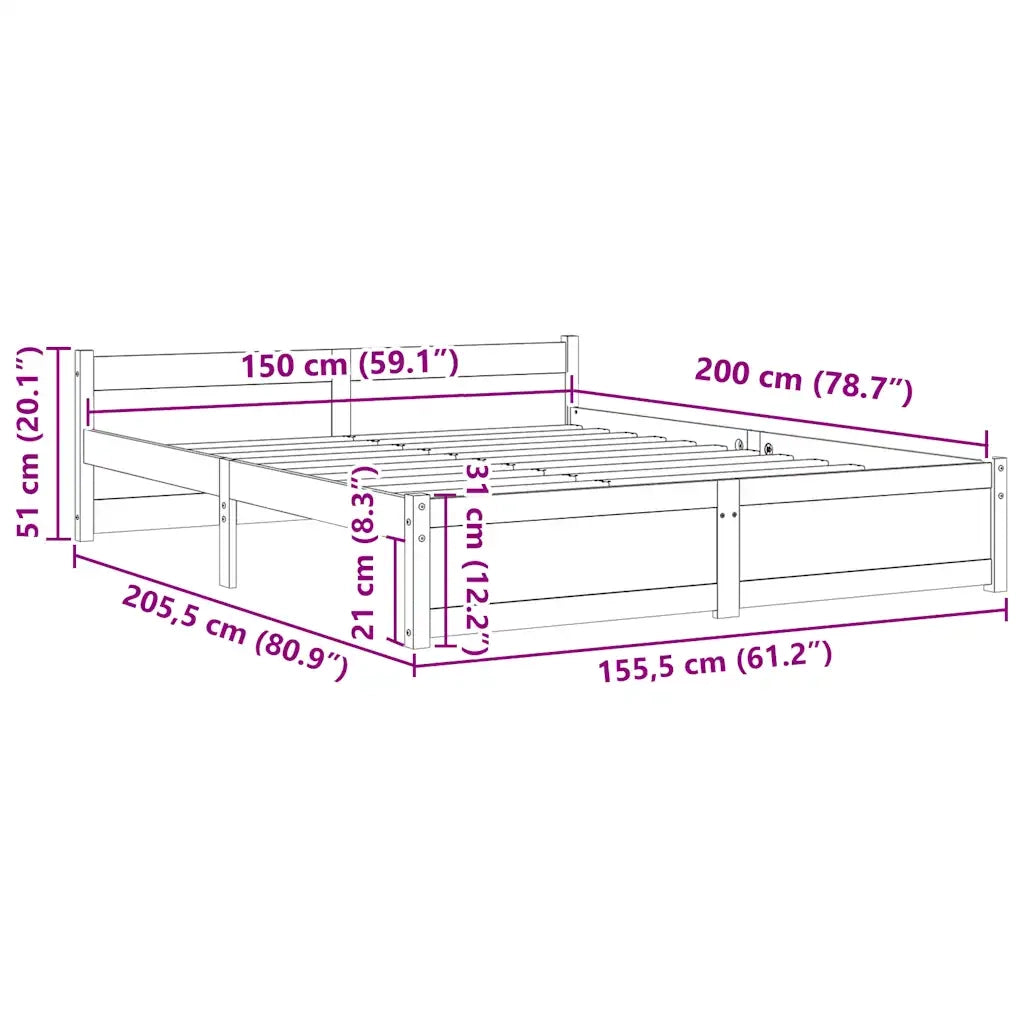 Giroletto-Struttura Letto Bianco in Legno Massello 150x200 cm King Size 320434